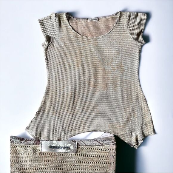 Dress Barn l Short sleeve blouse/top l Soft Stretch l Green/Tan l Scoop neck l L - Picture 7 of 11